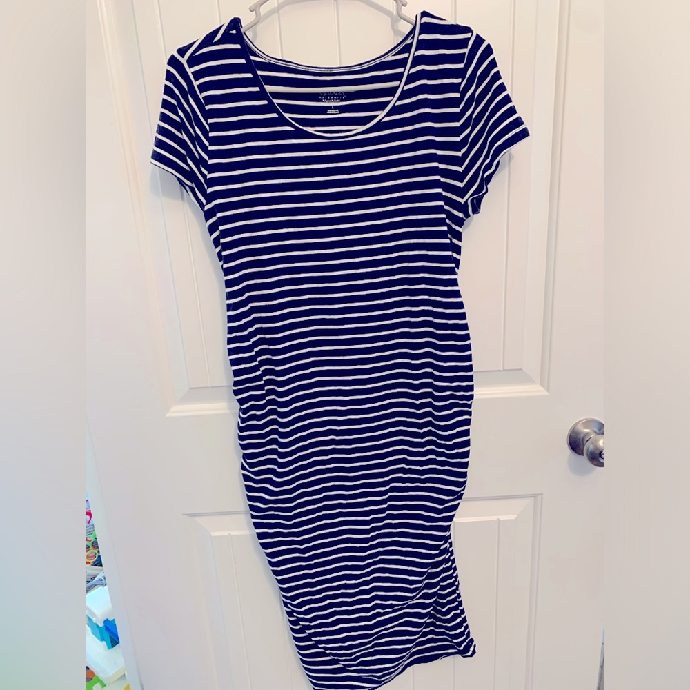 Isabel Maternity Short Sleeve Striped Midi Dress